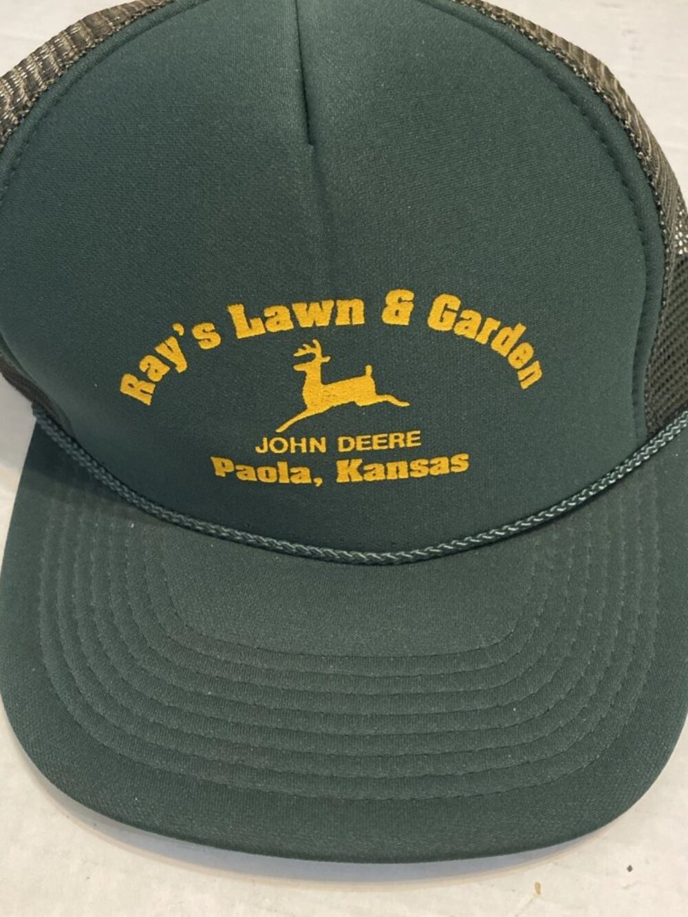 Vintage John Deere Roy's Paola Kansas Mesh Rope Trucker Snapback Hat Cap EUC